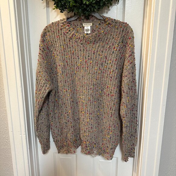 Main Strip-Brown Knit Sweater w/Color Balls Throughout-Size Large - Picture 1 of 5